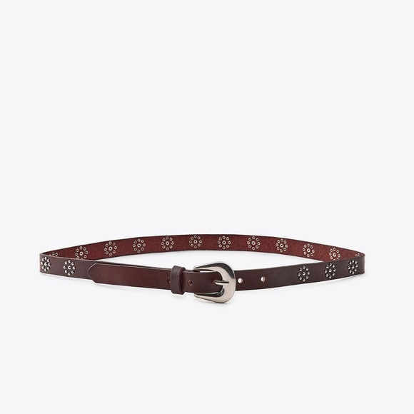 NWOT. Zara Brown Leather Studded Slim Belt. Size 34. main image 5